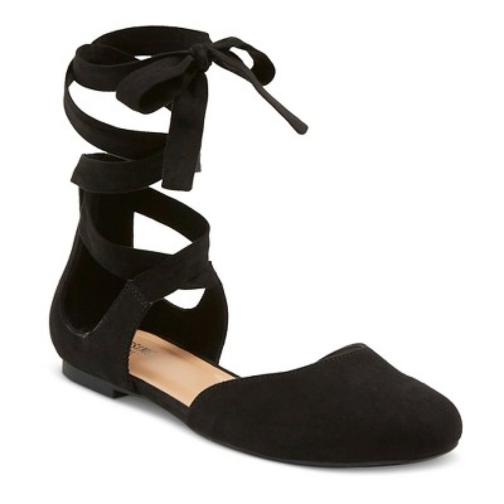 MOSSIMO Black Lace Up Ballet Flats